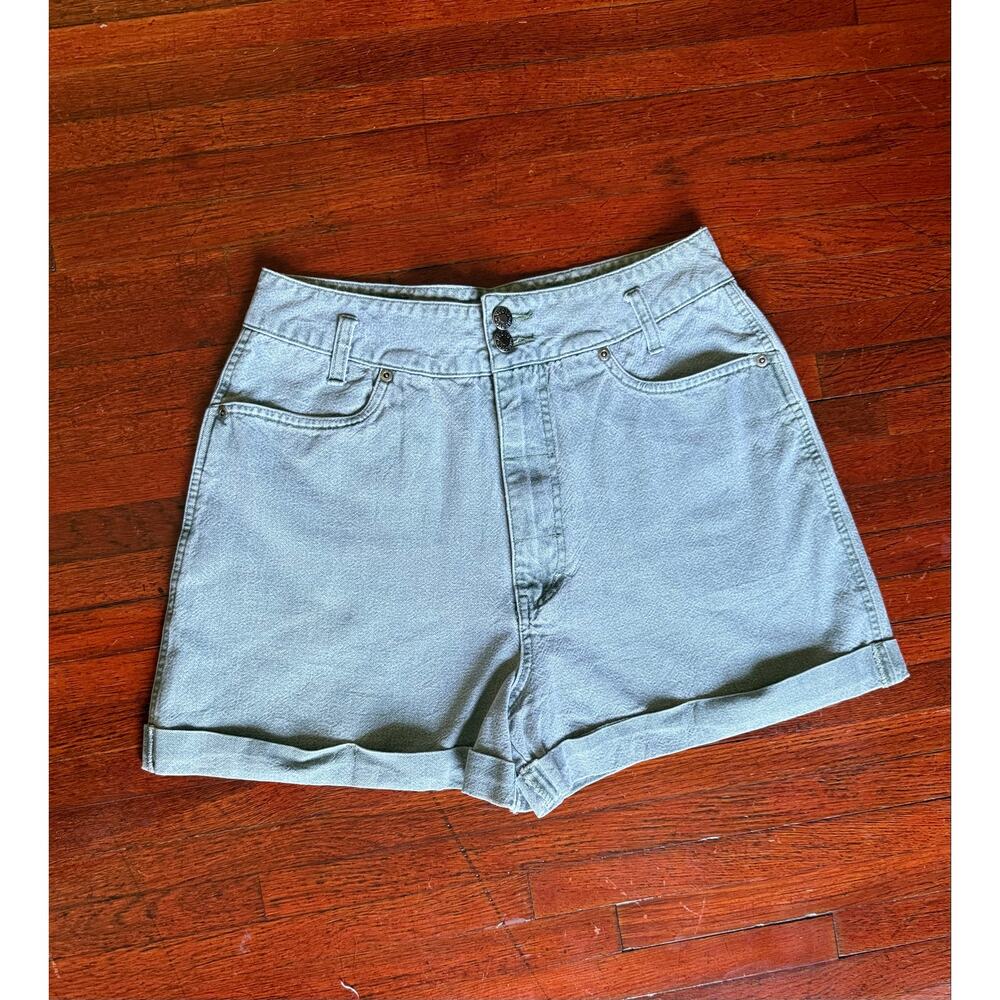 Vintage 80s Nuevo County Seat Army Green Light Wash High Waisted Cuffed Shorts L